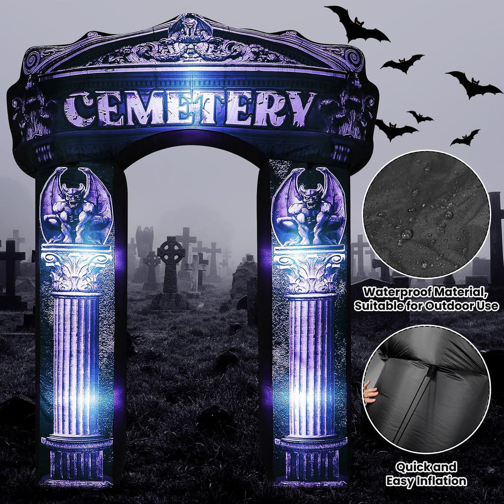 Leyndo 8 ft Halloween Inflatable Arch Decoration, Classical Cemetery