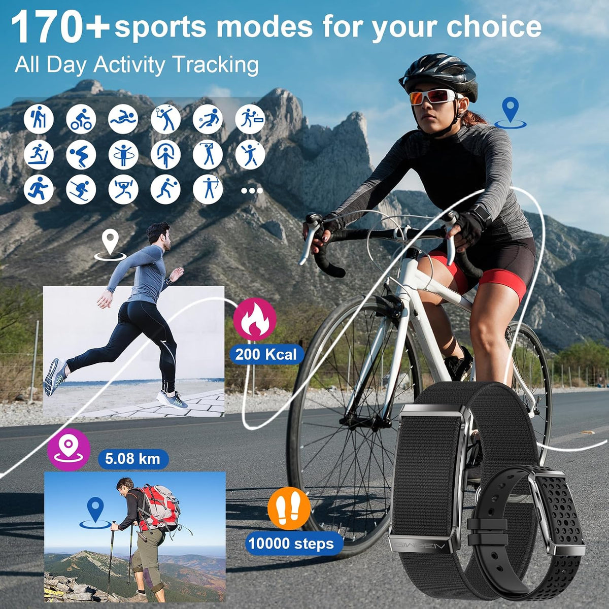 screenless fitness smart bracelet, 24/7 activity health tracker shown in use