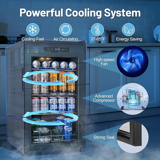 Beverage Refrigerator Cooler, 17 Inch 120 Cans Freestanding Mini Fridge