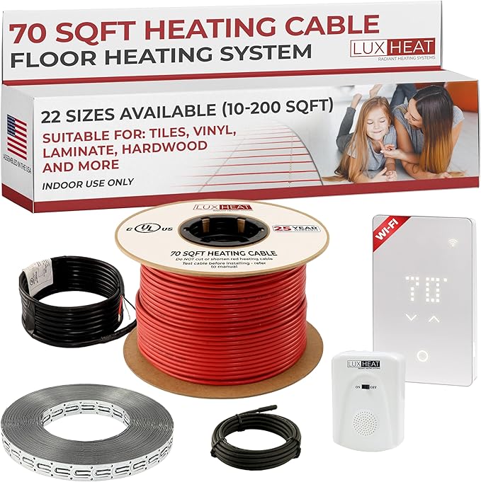 LuxHeat 70sqft Floor Heating Cable Kit - 120v Laminate Floor Heating System -