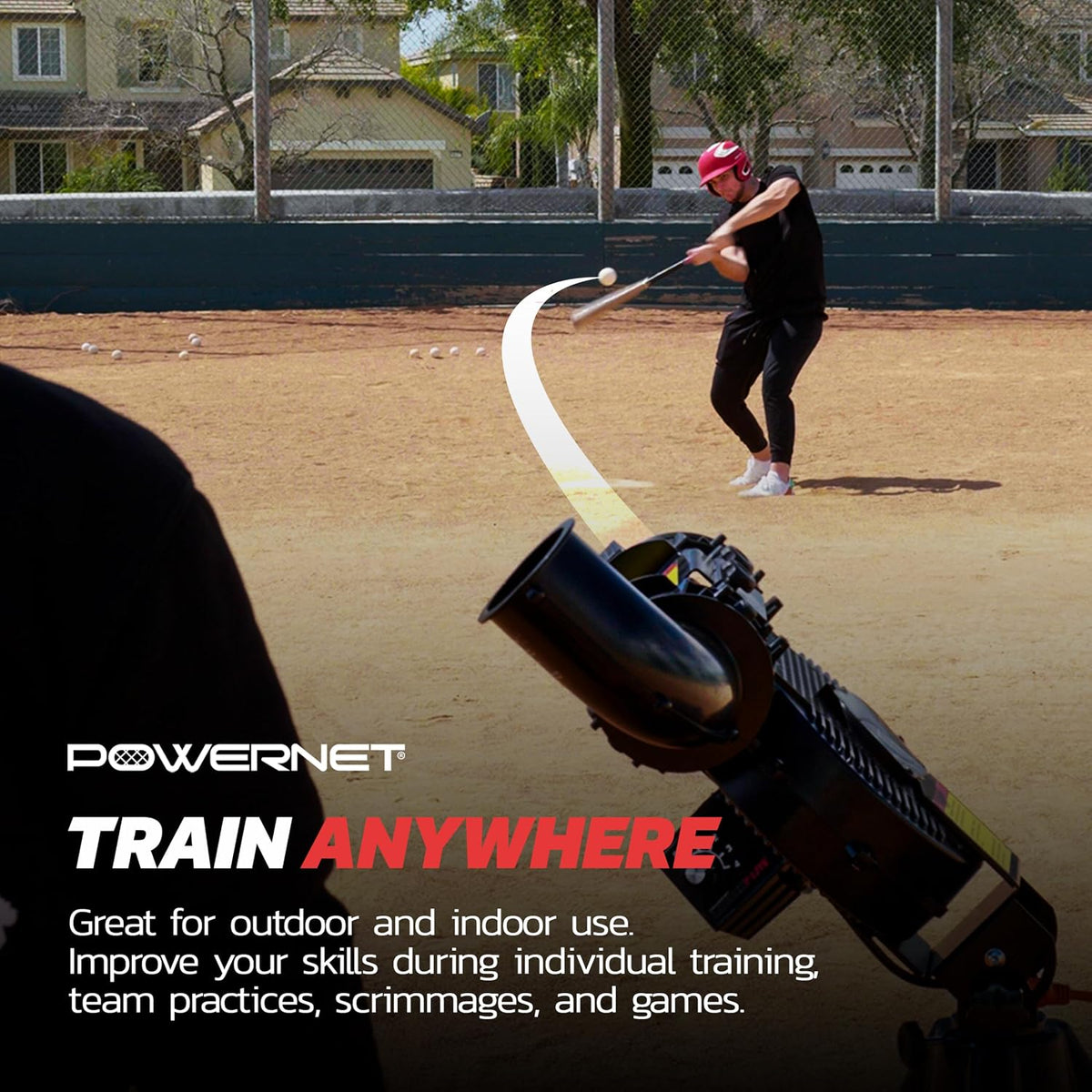 PowerNet Launch F-lite Softball & Baseball Pitching Machine, Dimpled Practice Balls, Bucket of Baseballs, Coaching Bucket Bundle for Pitching Machine, Baseball Training Equipment