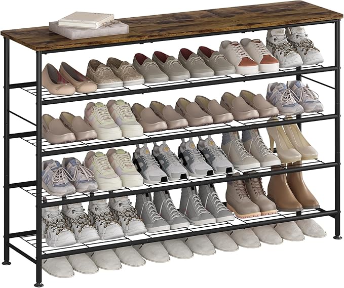 SUOERNUO Shoe Rack 5 Tier Shoe Storage Organizer Metal Mesh Shelves