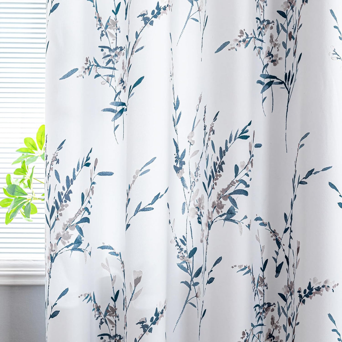 MYSKY HOME Navy Blue Floral Curtains 84 Inch Long for Living Room 2 Panels