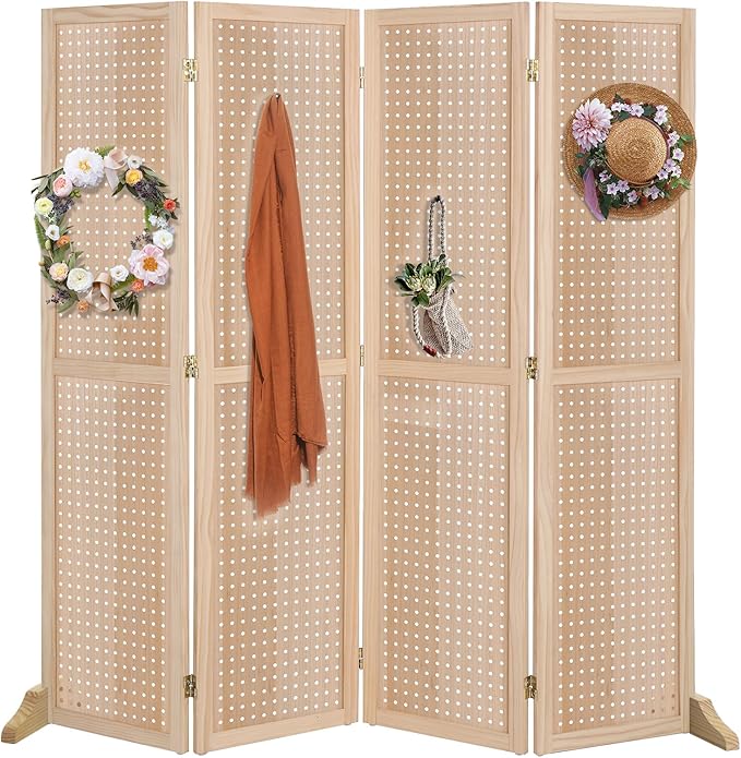 Bonnlo 4 Panel Pegboard Freestanding, 5 FT Portable Display Board Organizer