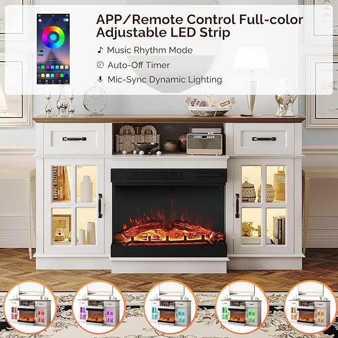 Bonnlo Fireplace TV Stand for up to 65-Inch TVs, Modern Electric Fireplace TV