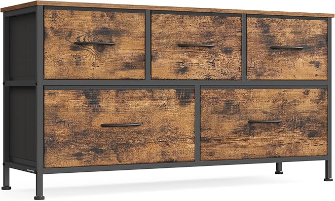 SONGMICS Dresser for Bedroom, Chest of Drawers, 5 Non-Woven Fabric Drawers