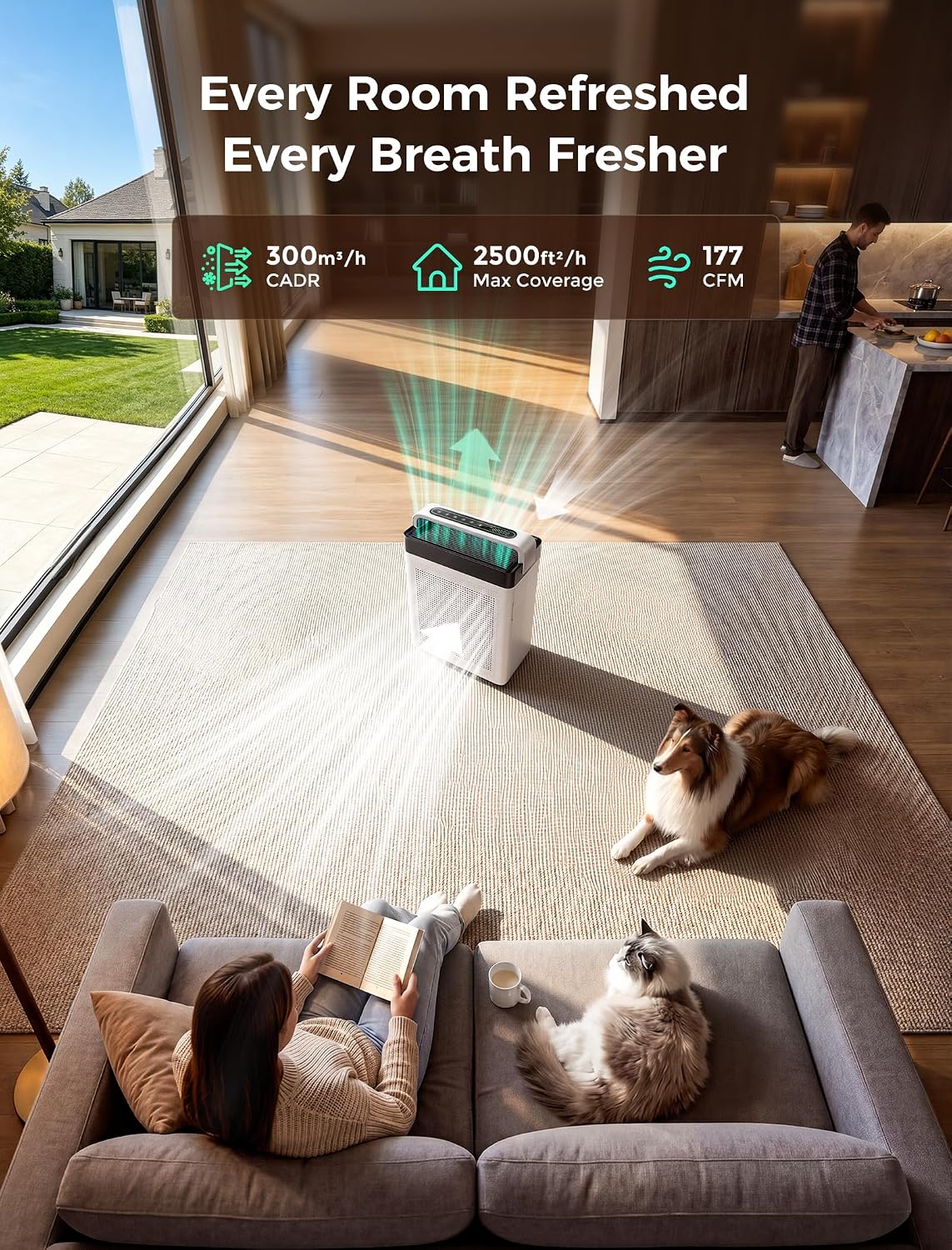 Pet Air Purifier for Home Dual-Sided Intake, High-Activated Carbon