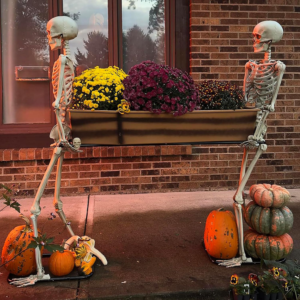 Quntis Halloween Skeleton Outdoor Decorations - 5ft Posable Skeletons Carrying Coffin - Life Size Undead Pallbearers Drink Cooler - Spooky Graveyard Haunted Houses Halloween Party Display Prop