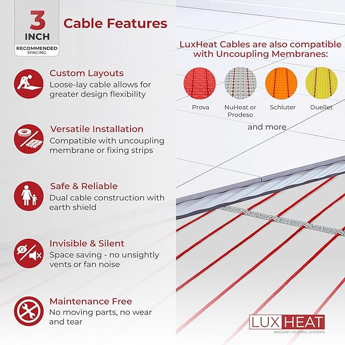 LuxHeat 100sqft Floor Heating Cable Kit - 120v Radiant Heating Floor System -