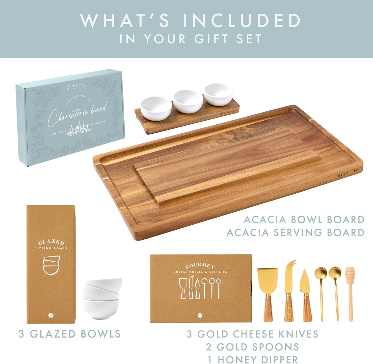 Charcuterie Board Set with Serving Accessories, Acacia Wood