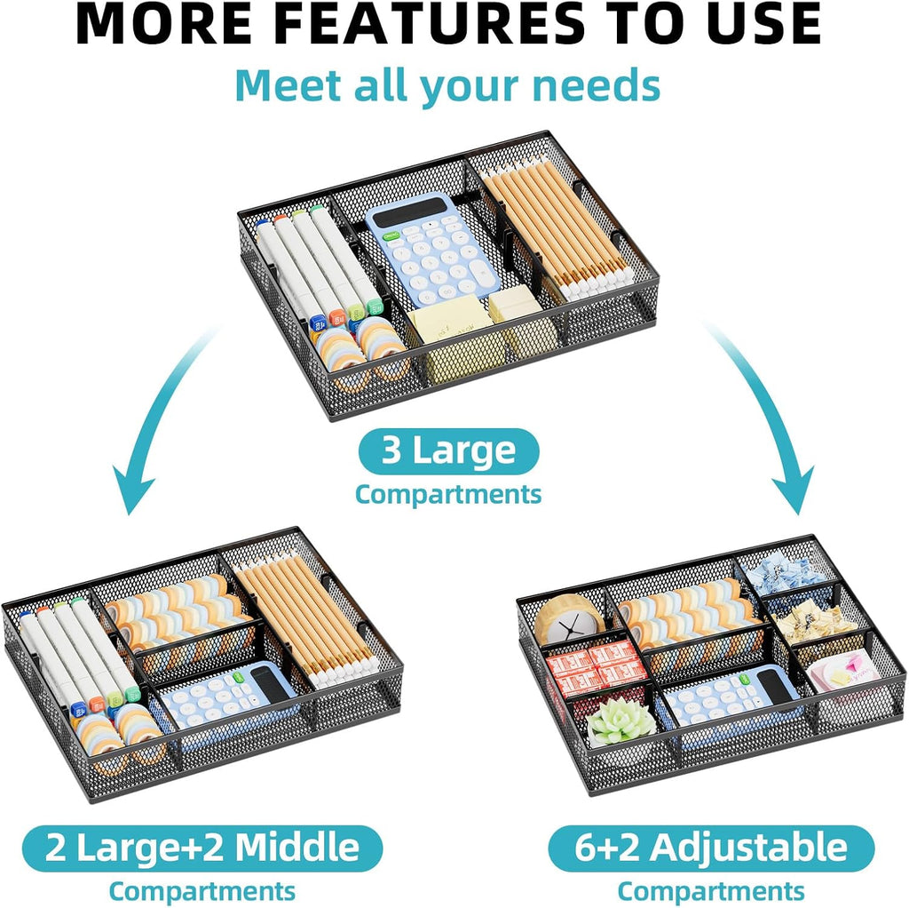 marbrasse 2 pack desk drawer organizer, mesh drawer, side view