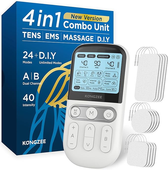 4 in 1 - D.I.Y & Tens Unit & EMS & Massage Muscle Stimulator, Dual Channel TENS (12pcs)