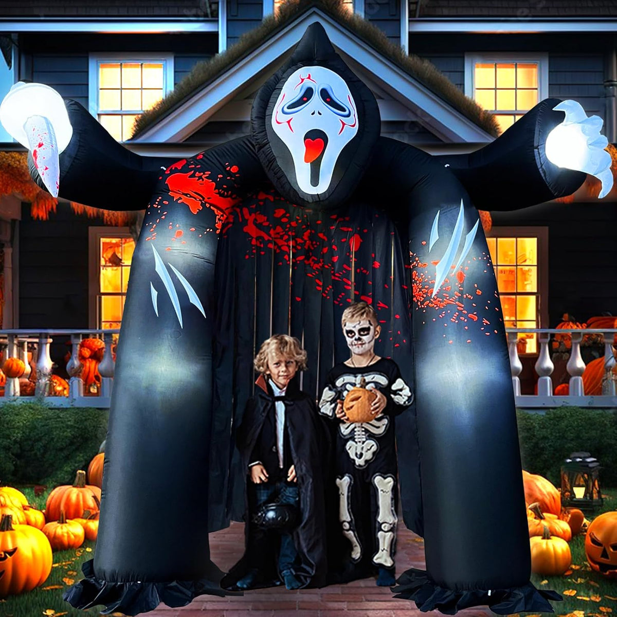 10 FT Halloween Inflatables Archway with Ghost and Build-in LEDs, Blow Up Yard Decorations, Spooky Face Scary Halloween Party Decorations, Large Outdoor Inflatable for Graveyard, Garden, and Lawn