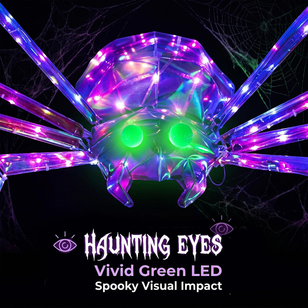 7FT Giant Halloween Spider Decorations Outdoor – Prismatic Iridescent Light-U...
