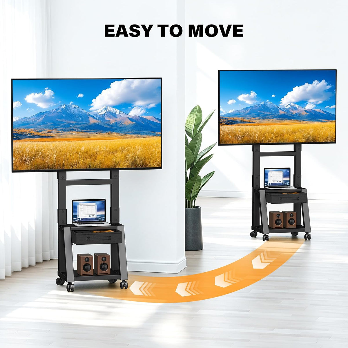 Heavy Duty TV Carts on Wheels for 32-75" TVs Rolling Floor Stand w/Drawer
