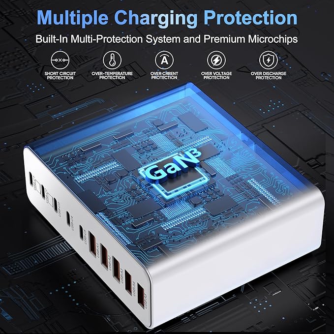 420W USB C Charger Block, 10-Port Charging Station GaN Fast Charging Type C &