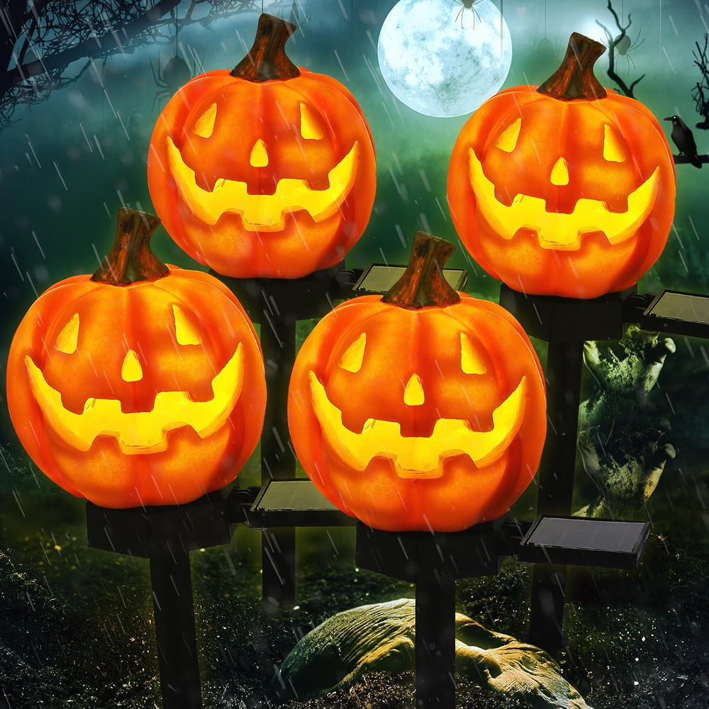 Retisee 4 Pack Halloween Solar Lights Pumpkin, Jack O Lantern Solar Lights