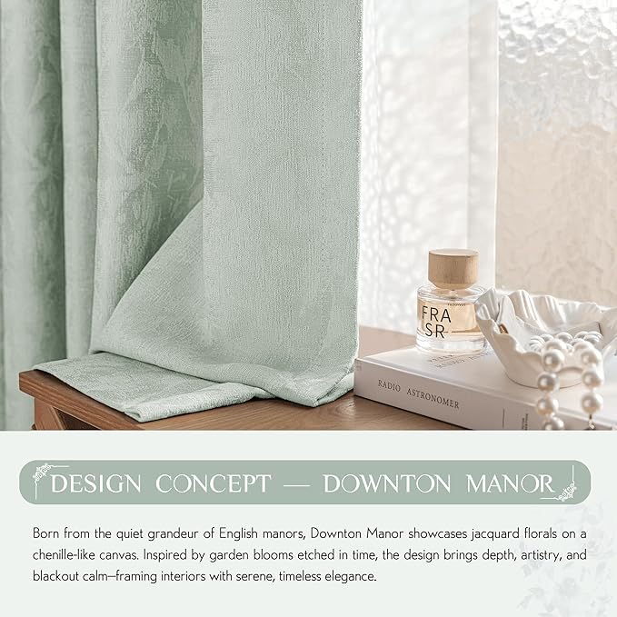 Beauoop Green Floral Jacquard Blackout Curtains 90 Inches Long 2 Panels