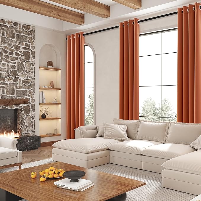 DUALIFE Rust Red Curtain Panels 96 Inch Length Solid Blackout Curtains Burnt