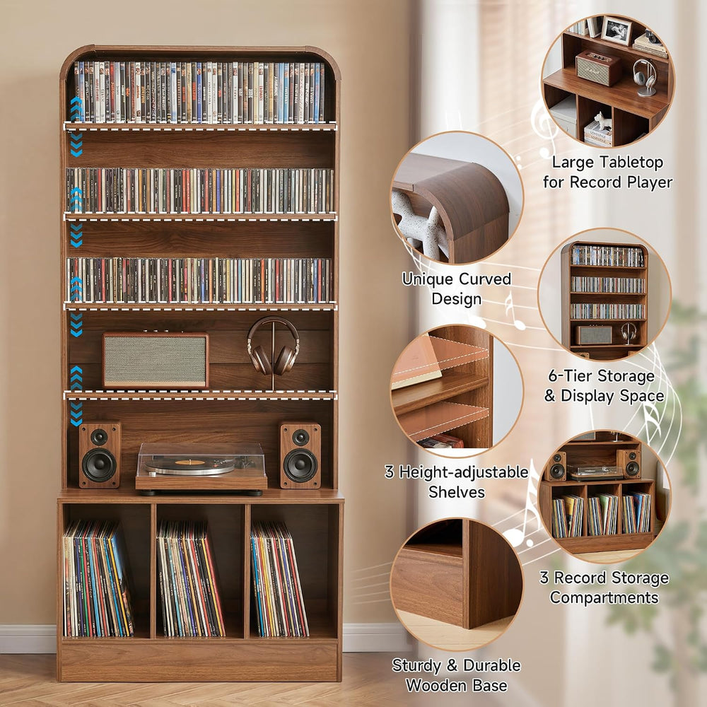 RARZOE 71" Tall Record Player Stand with Vinyl Storage, Walnut