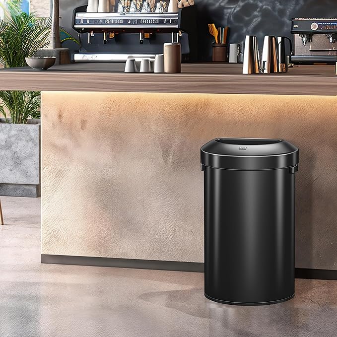 EKO Urban 16 Gallon Semi-Round Open Top Waste Bin, Stainless Steel Half Round