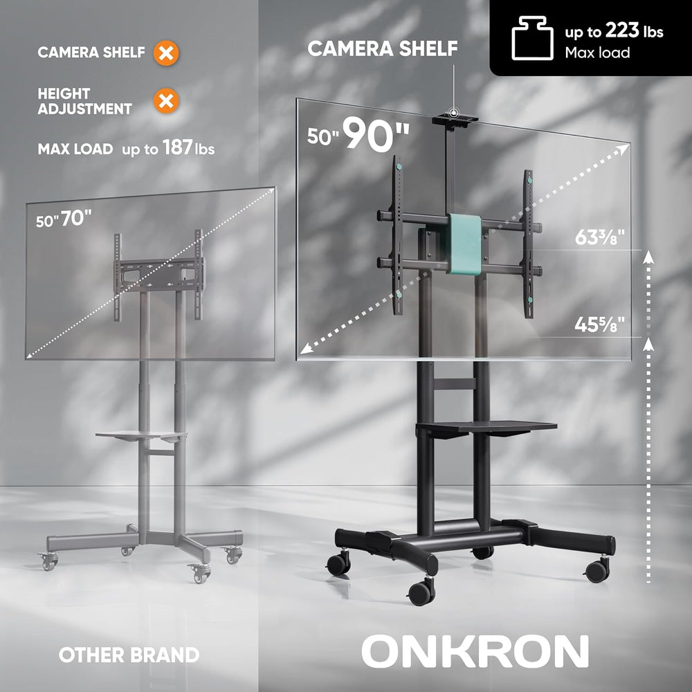 ONKRON Mobile TV Stand 50-90 Inch, up to 200 lbs, max VESA 800x600, Black