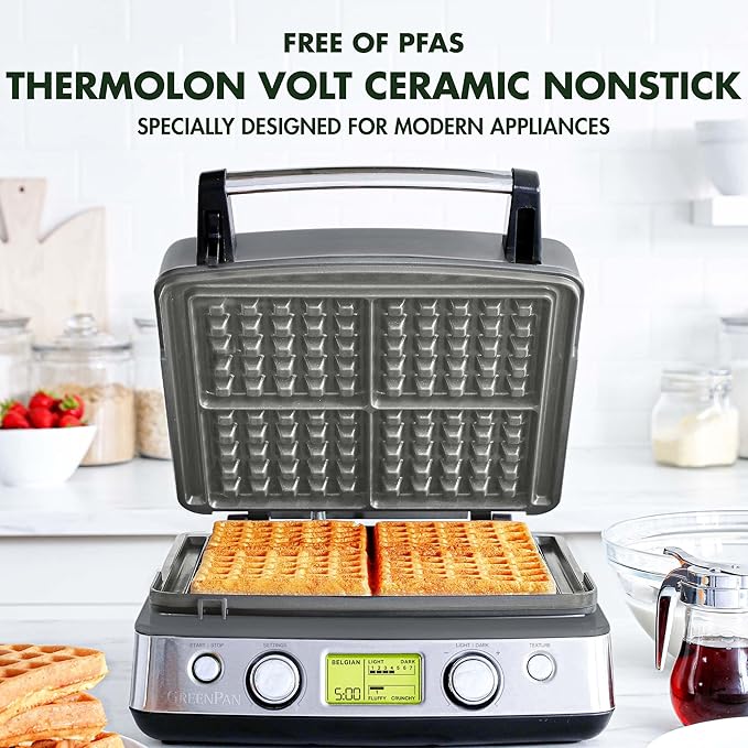 GreenPan Elite 4-Square Belgian & Classic Waffle Maker, Healthy Ceramic