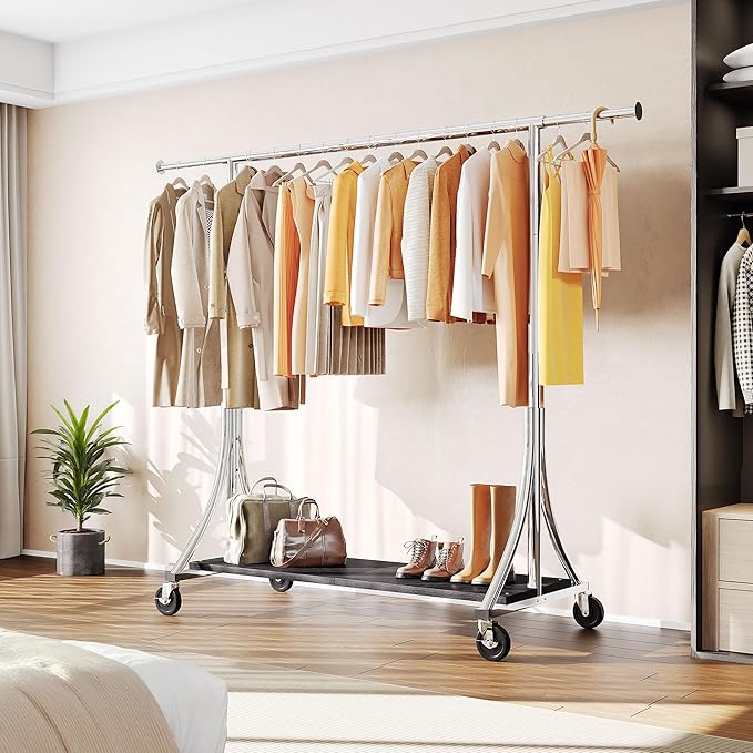 HOKEEPER Clothes Rack with Wood Shelves Height Adjustable Clothing Rack with