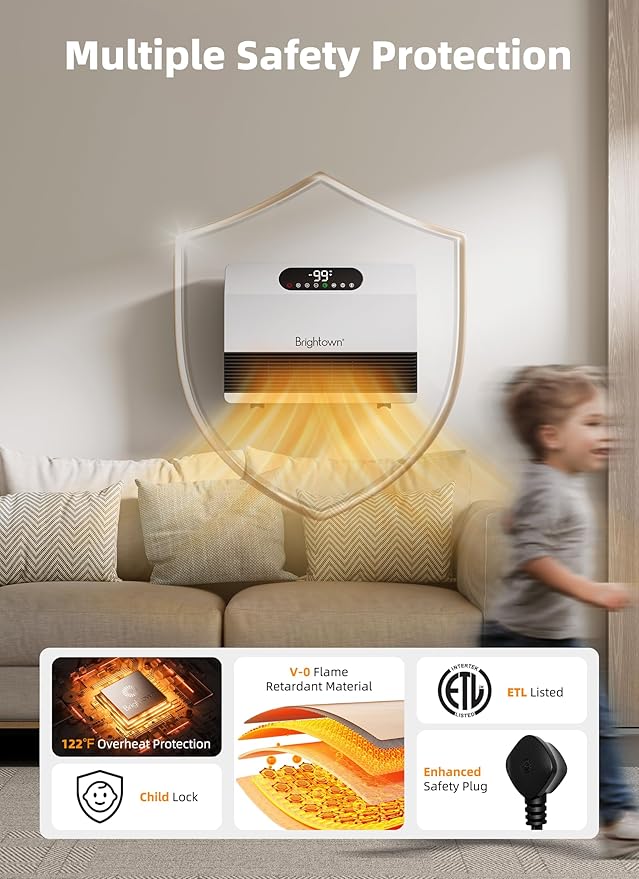 Brightown Wall Heater, Heater for Indoor Use 1500W, 5 Optional Modes,