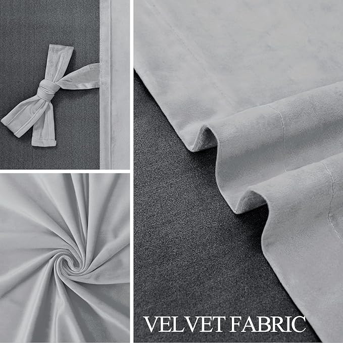 JIUZHEN Silver Grey Velvet Curtains 90 inches (Set of 2)