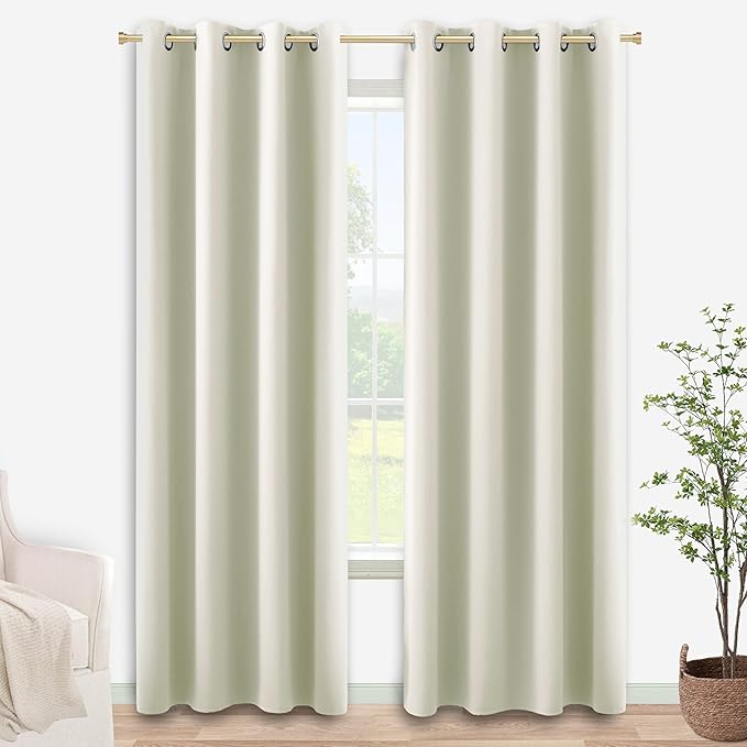 KOUFALL 52x86 Inches Long Beige Blackout Curtains