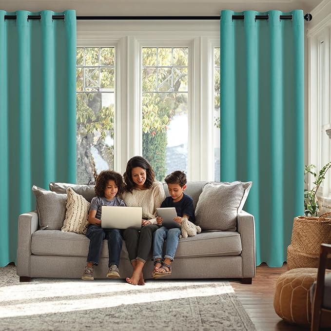 JIUZHEN Turquoise Blackout Curtains (Set of 2)