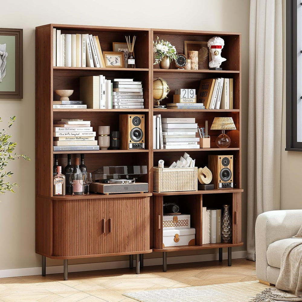 ONBRILL 71" T Bookshelf with Sliding Door, 31.5" W Bookcase Storage...