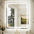 Keonjinn 30" x 36" Beveled LED Bathroom Mirror with Lights, Tempered Glass | Front and Backlight, Lighted Mirrors for Bathroom Wall, 3 Color Lights, Fast Defogging, Stepless Dimmable, Hardwired/Plug in