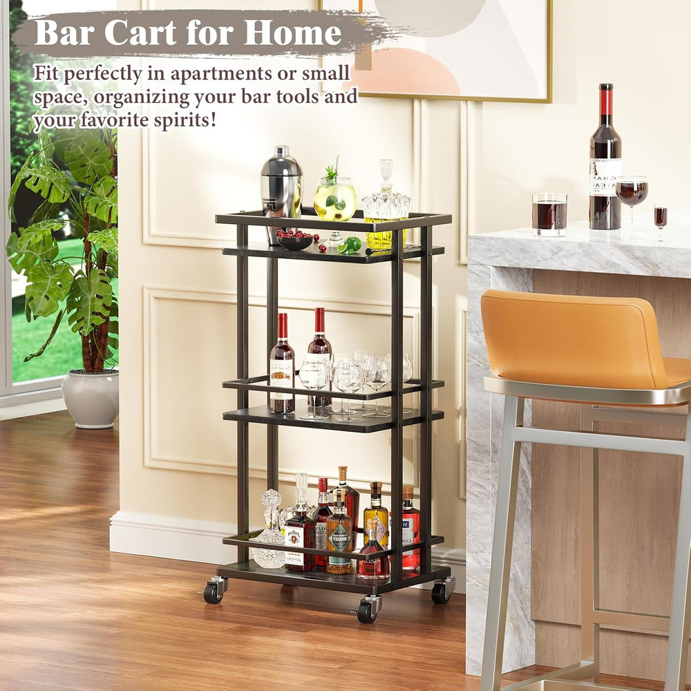 OKZEST 3-Tier Bar Cart for Home, Mini Rolling Liquor Cabinet & Serving Cart