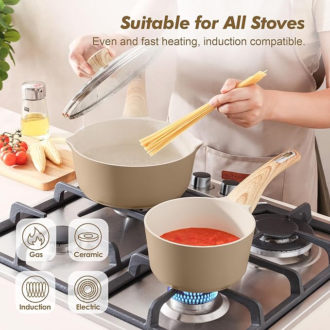 SENSARTE 2.0 & 3.0 Quart Ceramic Sauce Pan Sets