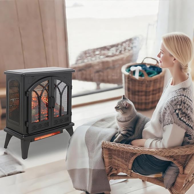 24" Electric Fireplace, Fireplace Heater w/Realistic Flame, Freestanding
