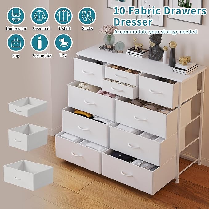 LUMTOK 10-Drawer Dresser, Fabric Storage Dressers Drawers