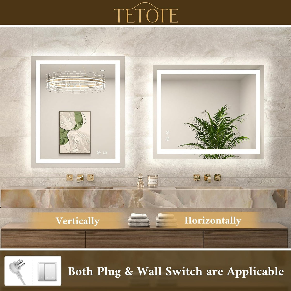 LED Bathroom Mirror 22 x 30 Inch Lighted Bathroom Vanity Mirror with Lights, Brighter Frontlit and Backlit Light up Anti Fog Mirror, 3-Color Dimmable, Shatterproof Tempered Glass, Waterproof