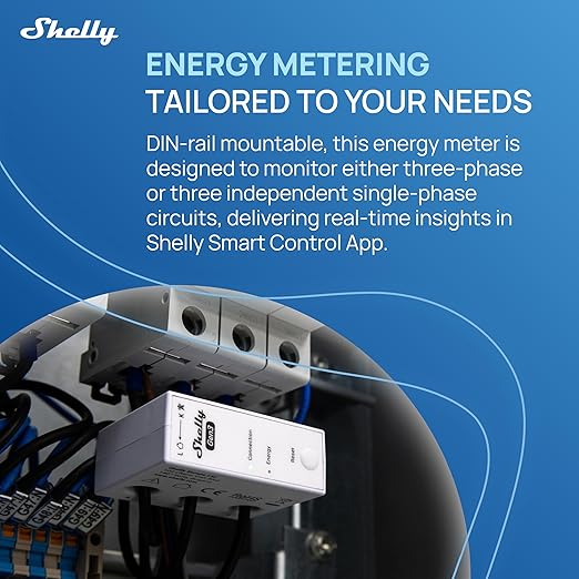 Shelly 3EM-63W Gen3 | Wi-Fi Operated Smart 3-Phase Energy Meter | Home