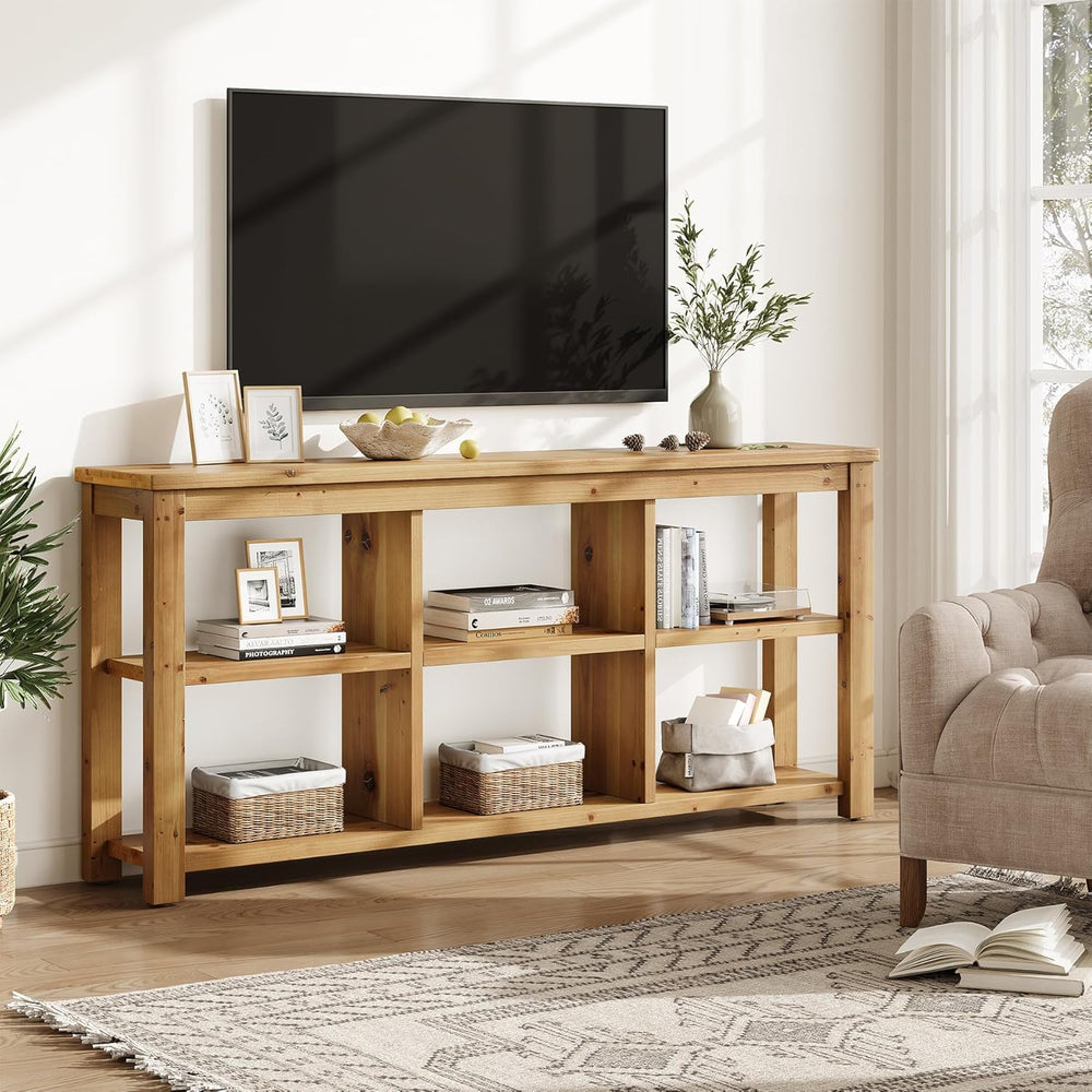 Solid Wood Horizontal Bookcase with Adjustable Shelves, 6 Cubes Storage Organ...