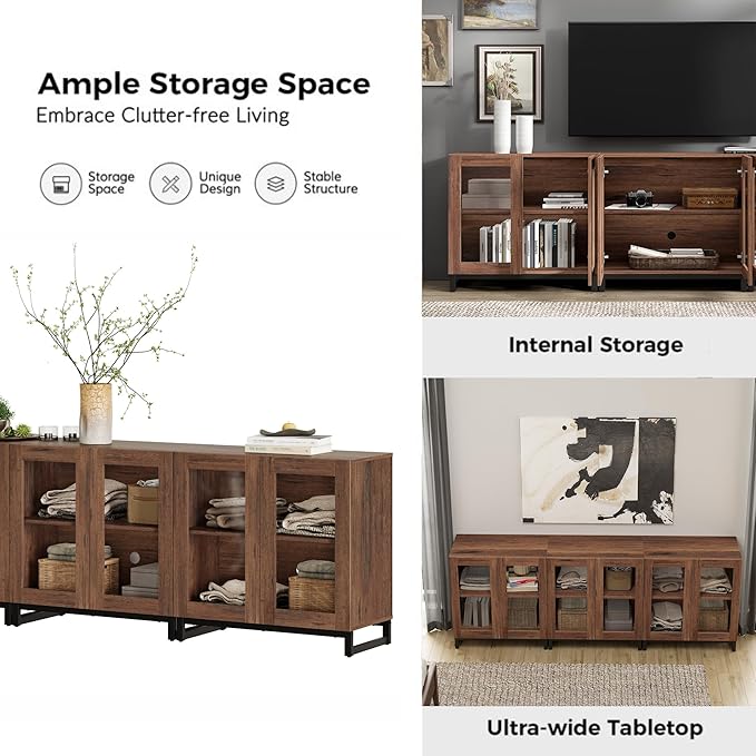 WAMPAT Modern TV Stand with Glass Doors