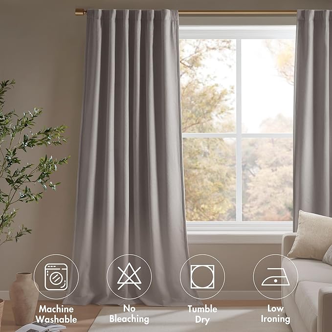 Madison Park Karien 100% Blackout Curtains 52x95 – Grey, 2-Layer Noise Blocking (2-PK)