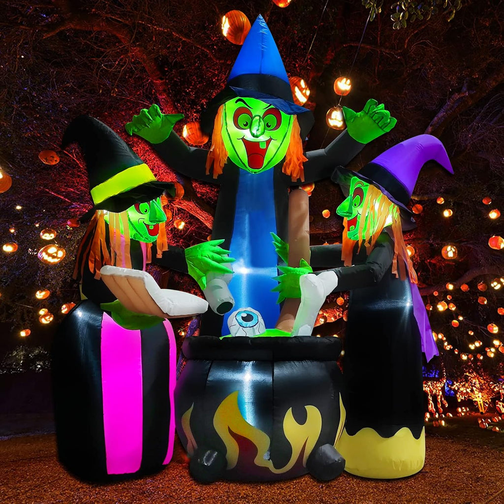 Halloween Inflatables Outdoor Decorations,6 Feet 3 Witches, LED Lights, Blow up Lighted Yard Lawn Home Family Decorations