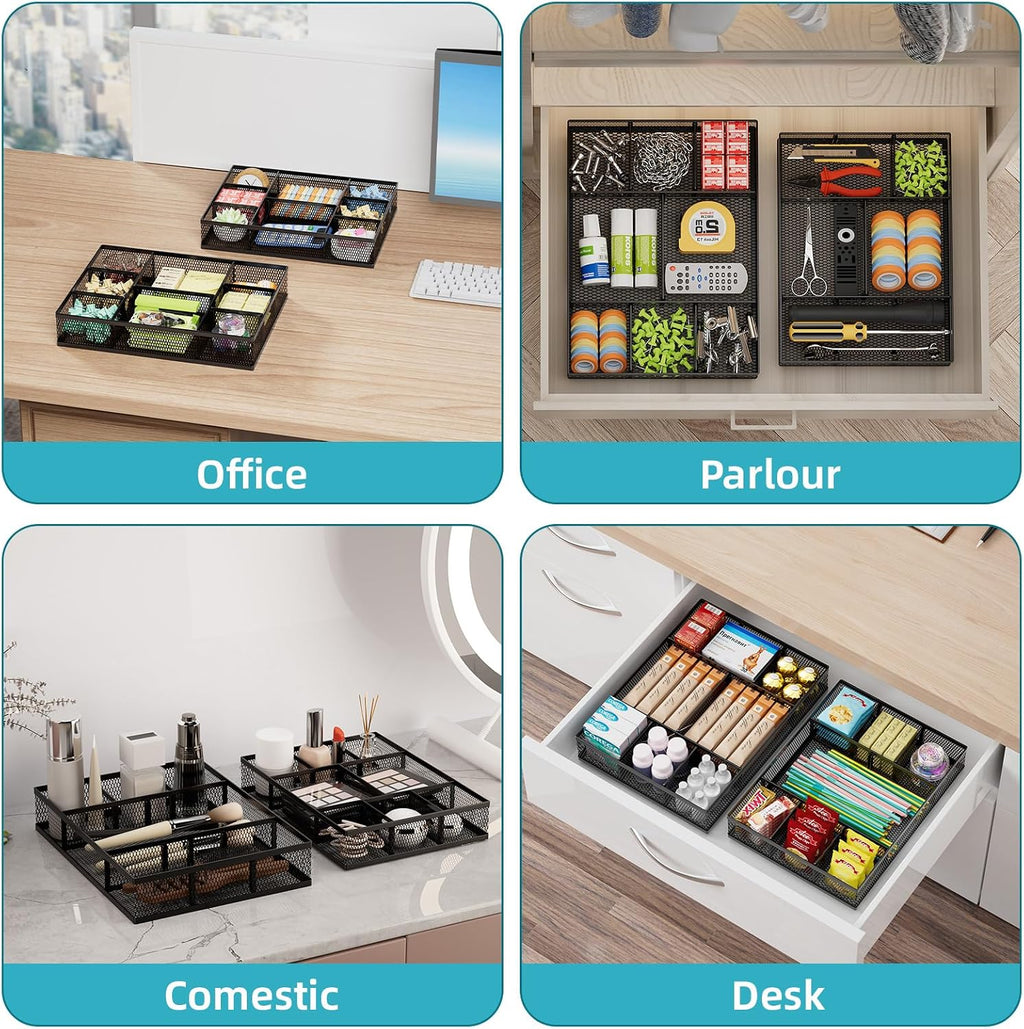 marbrasse 2 pack desk drawer organizer, mesh drawer, close-up detail