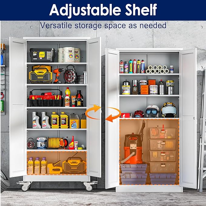 75" H Metal Garage Storage Cabinet, Rolling Tool Cabinet