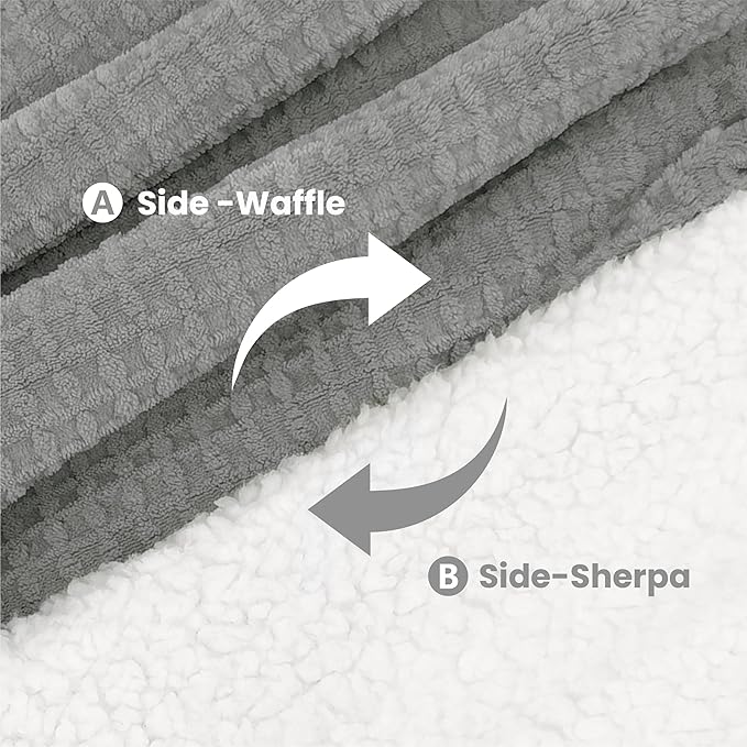 Heated Blanket Electric Throw Waffle, 50x60 Inches Sherpa Fleece Fast Heating