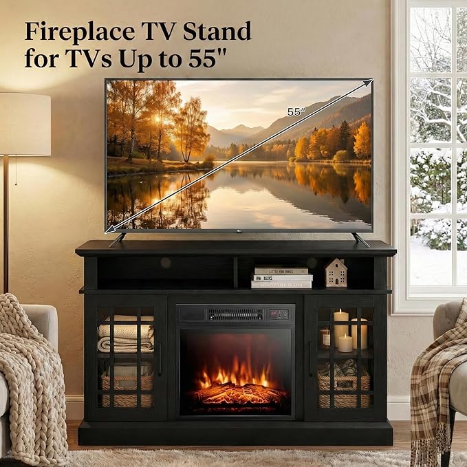 SIMOE Modern 48 Inch Electric Fireplace TV Stand, TV Console