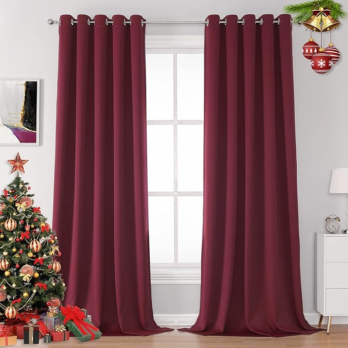 DUALIFE Burgundy Red Curtains for Bedroom Extra Long Drapes 120 Inches Long for (Set of 2)