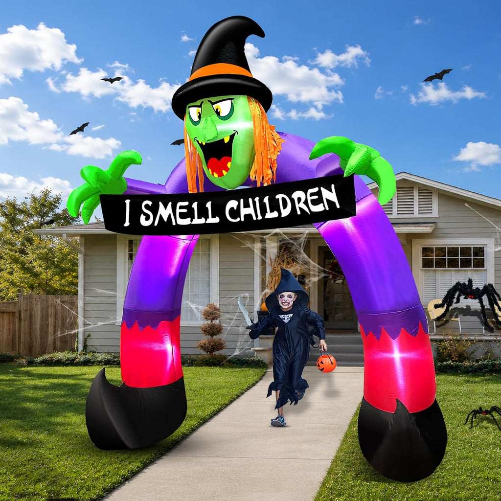 8Ft Halloween Inflatables Outdoor Decorations Witch Holds Banner Archway